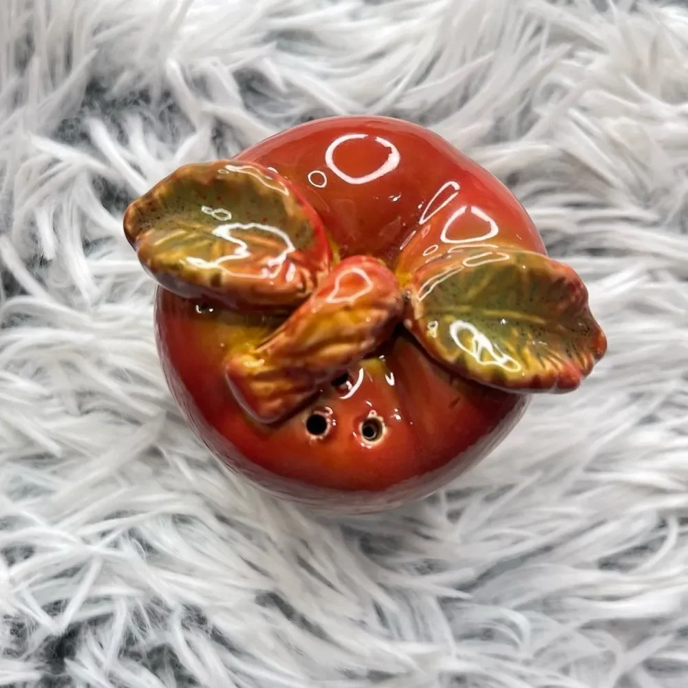 Vintage Red Apple Glazed Ceramic Salt and Pepper Shakers, 2-Piece Matching Set